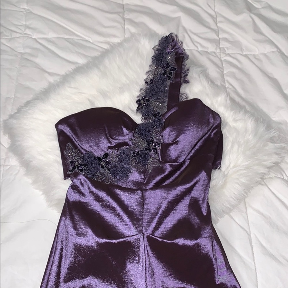 Purple One Shoulder Gown - Picture 2 of 6